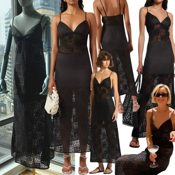 🆕 SIR THE LABEL 🧿 NWOT Rayure Tri Crochet Maxi Dress, Black Crochet, Sz 1 US 4 - Picture 1 of 16